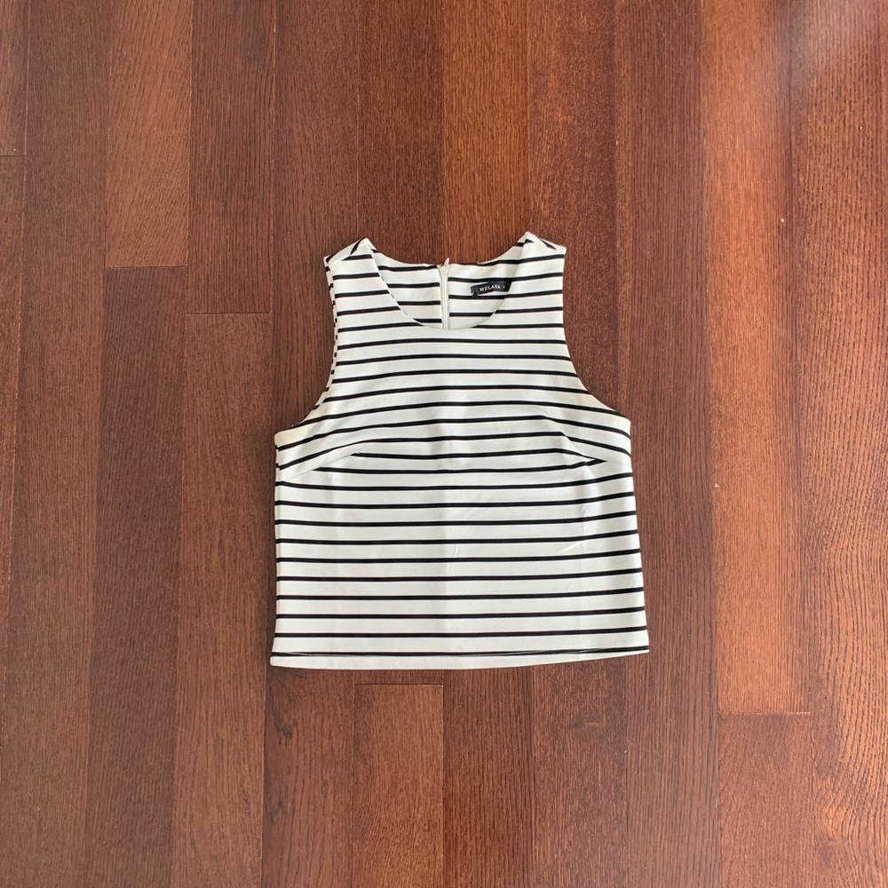 Black and white striped tank sized small.